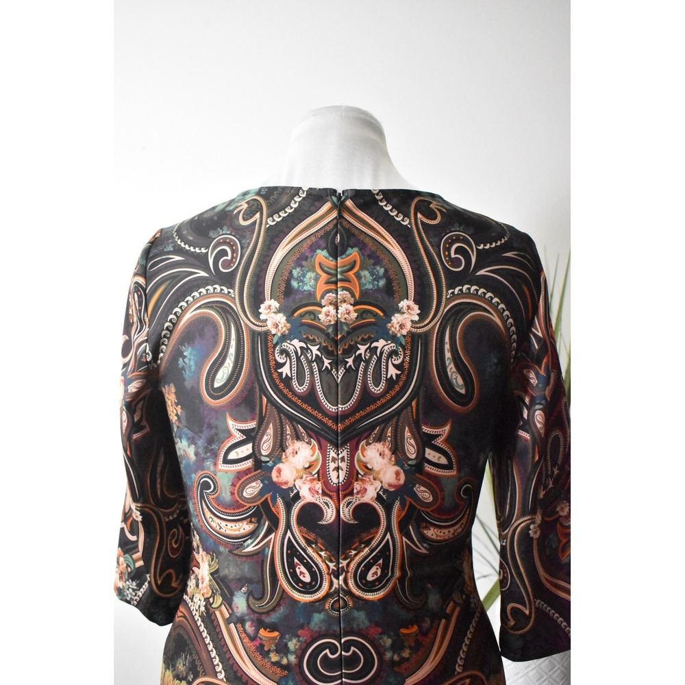 ECI New York Sheath Dress Womens 8 Black Paisley Floral 3/4 Sleeve Knee Length - Picture 6 of 10